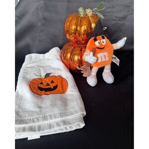 Halloween Decor Bundle Plastic Pumpkin M&M Witch Plush Jack-O-Lantern Towel